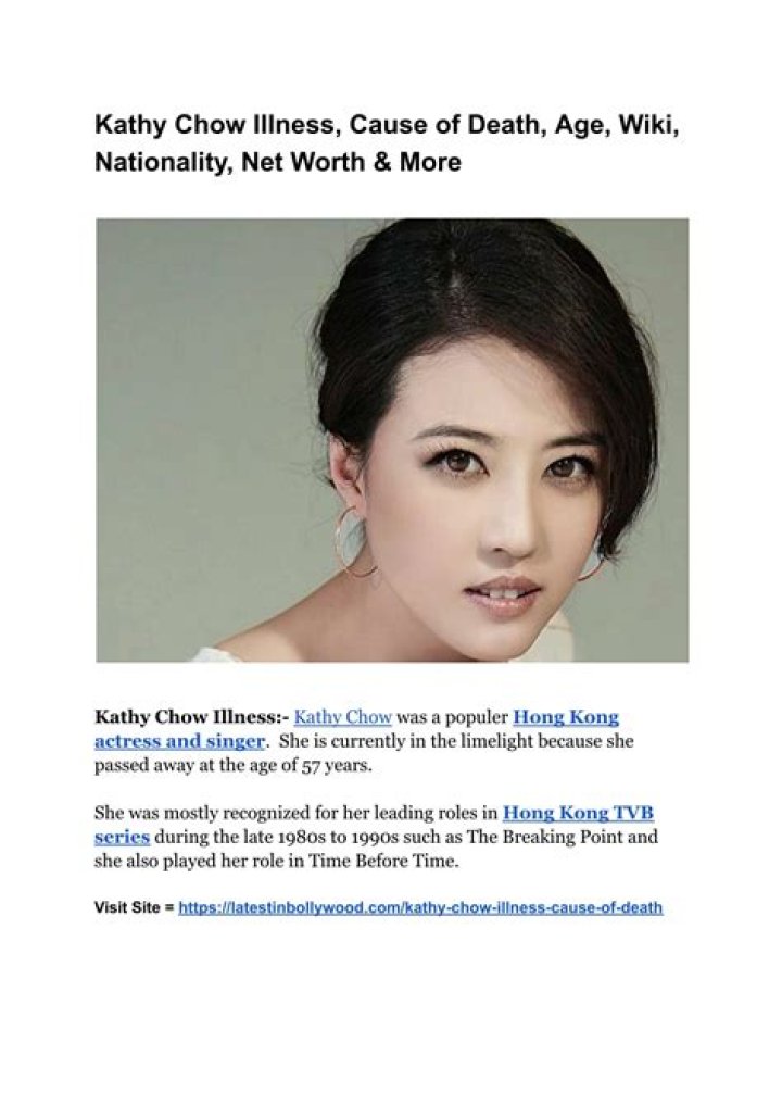 Kathy Chow Death News & Hoax: Is She Alive Or Dead? Actress Health